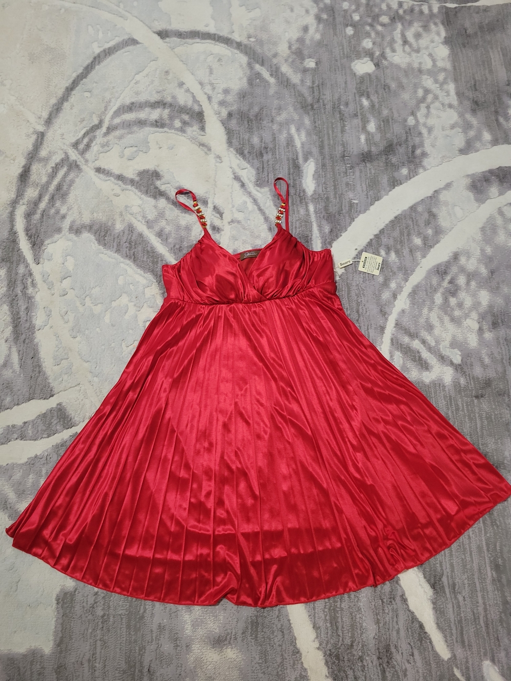 Jessica Red Satin Pleated Slip Dress with Embellished Straps Size XL